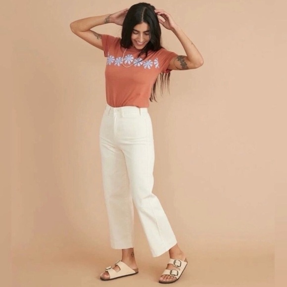 Marine Layer Bridget Slim Wide Leg Crop Pant Antique White Cream - Picture 3 of 8